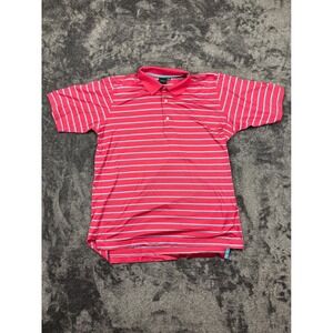 Fairway & Greene Polo Shirt Mens M Pink Striped Signature Short Sleeve Golf Top